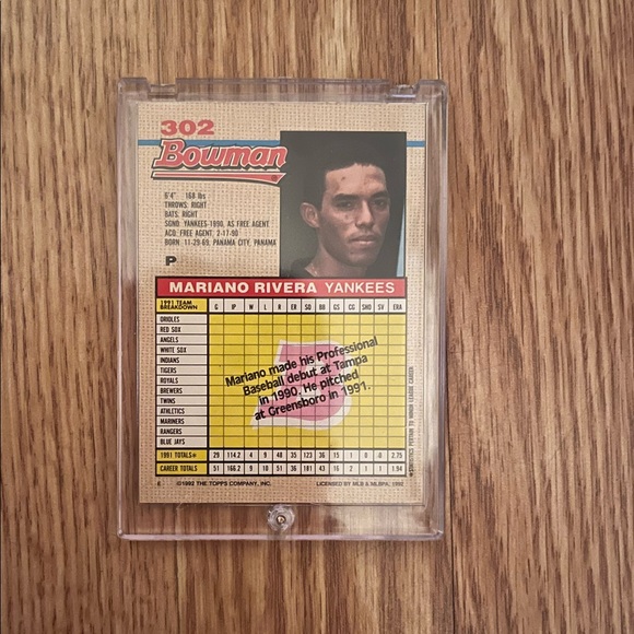 Mariano Rivera 1992 Bowman #302 Rookie Card Yankees (MISC10) - Picture 2 of 2